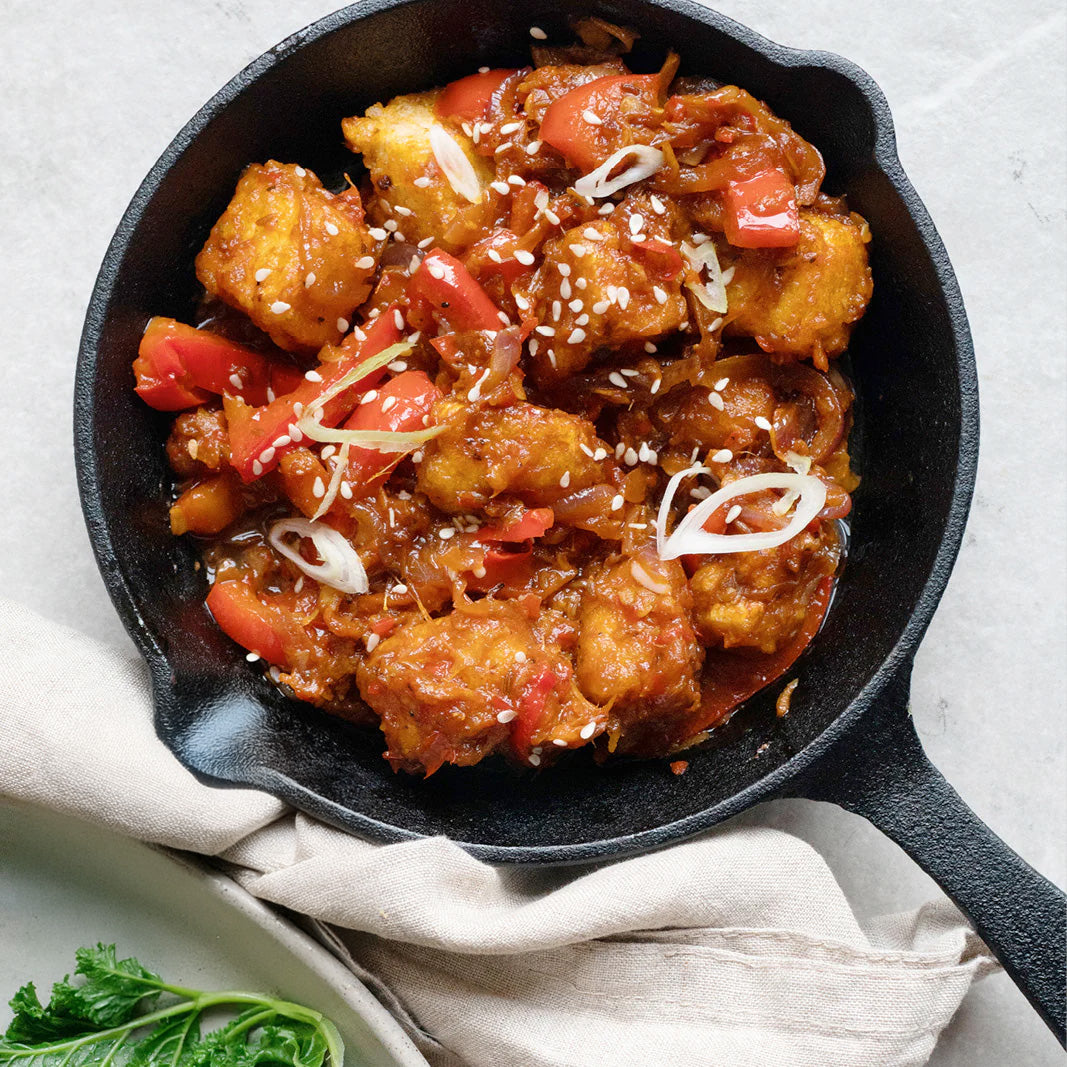 Thumbnail for Crispy Chilli Tofu Tossed in Spring Onions & Sesame Seeds, With Sticky Jasmine Rice & Seasonal Greens