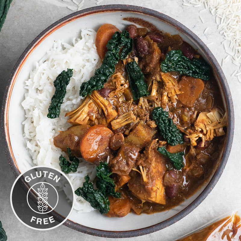 Dish photo for Comforting Slow-Cooked Caribbean Jackfruit Curry With Coconut Rice & Braised Cavolo Nero