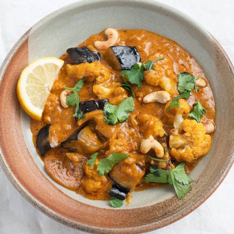 Dish photo for Creamy Cauliflower & Aubergine Korma With Toasted Cashews, Fresh Coriander & Rice