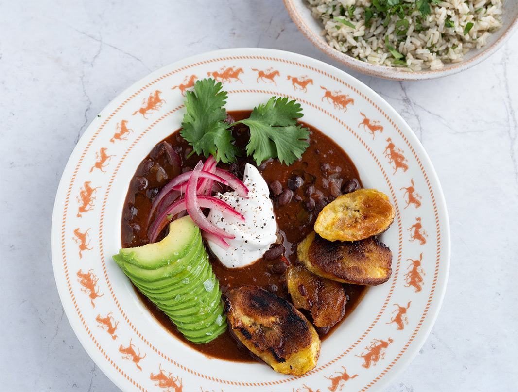 Thumbnail for 24 Plant Frijoles Negros With Caramelised Plantain, Whipped Feta, Pink Pickled Onions, Avocado & Coriander Lime Brown Rice