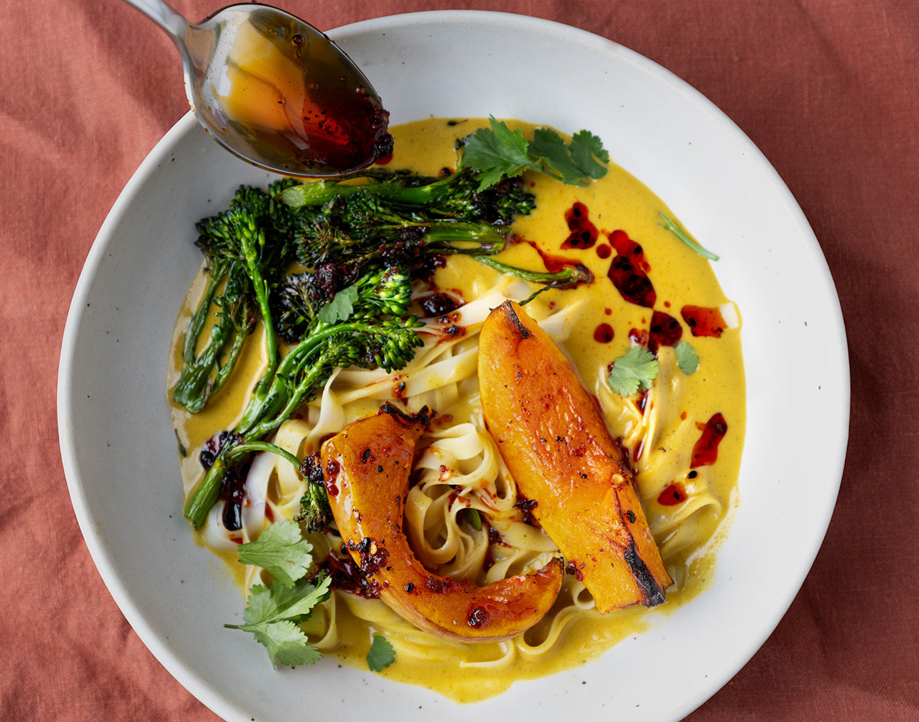 Thumbnail for Butternut Squash Curried Noodles With Tenderstem Broccoli & Superseed Chilli Rayu Drizzle
