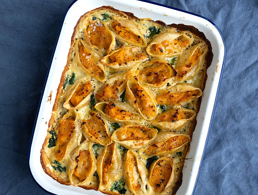 Thumbnail for Butternut Squash & Sage Stuffed Conchiglioni Pasta Shells In Creamy Garlic & Spinach Sauce