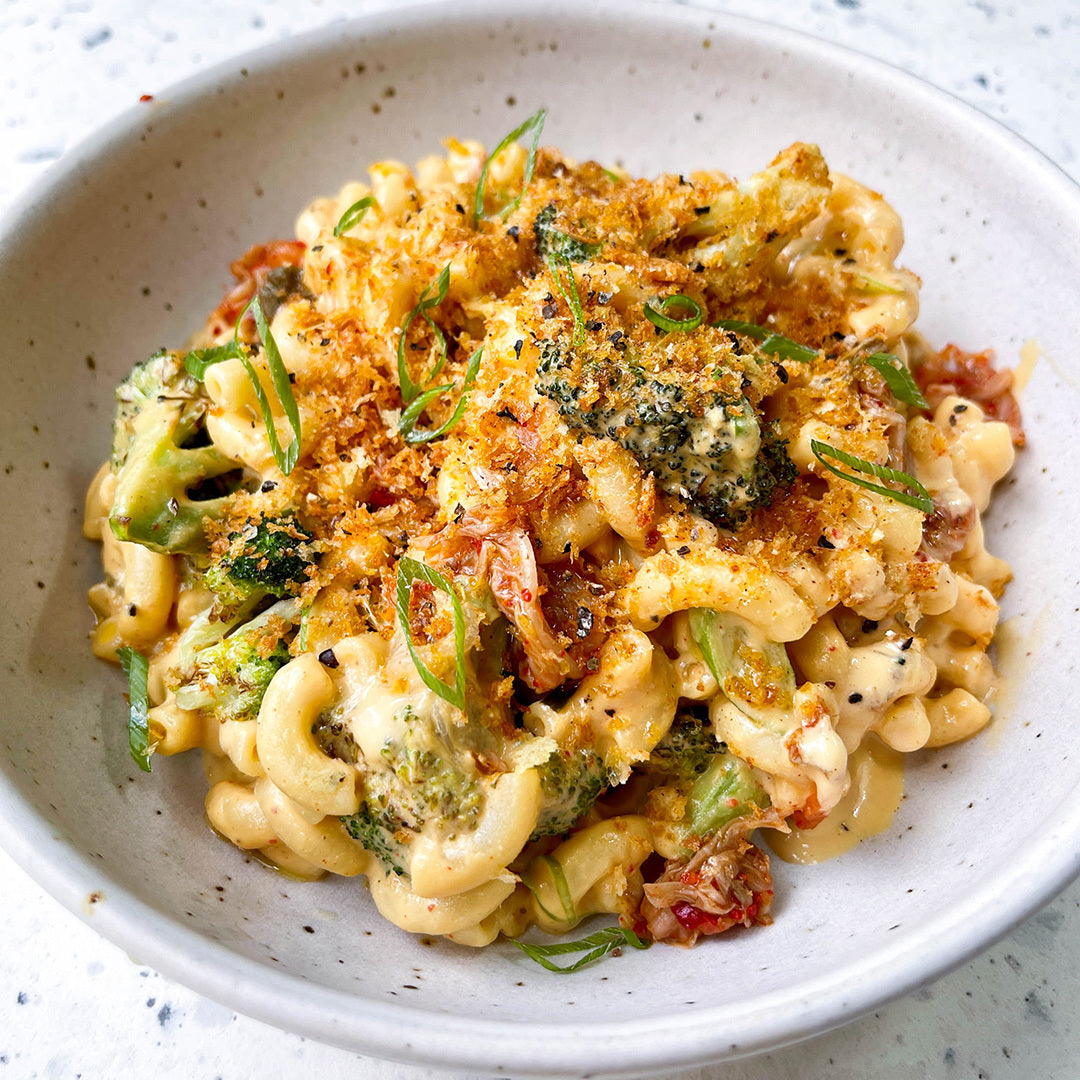 Thumbnail for Creamy Kimchi Macaroni With Roasted Broccoli & Garlic Panko Breadcrumbs