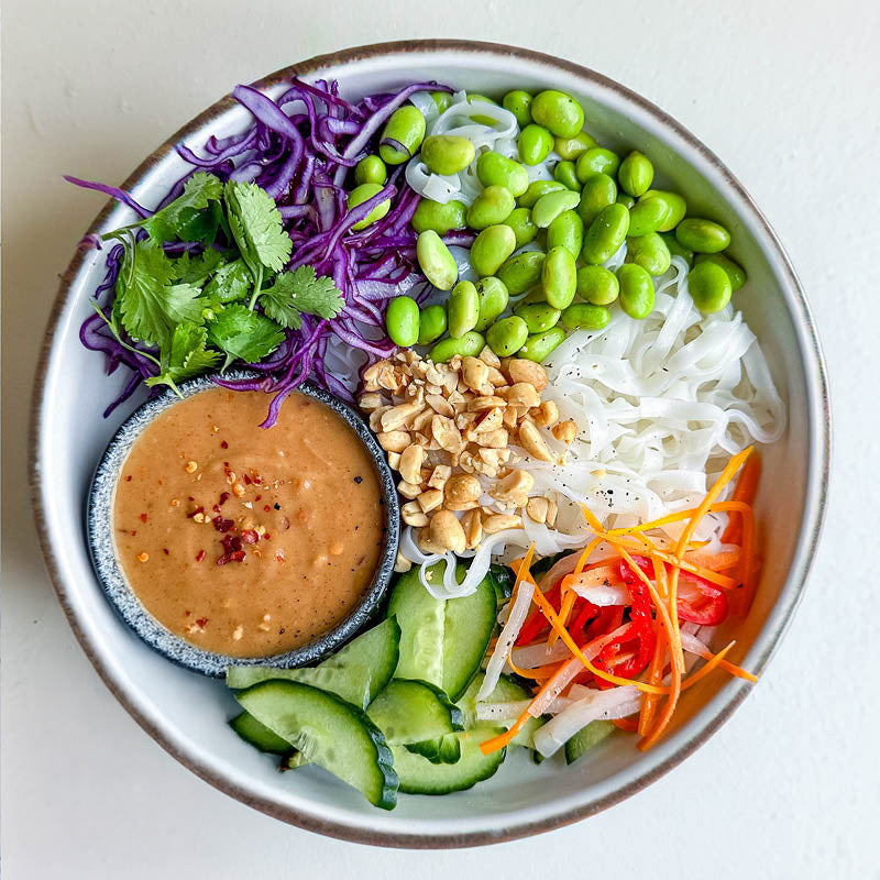 Dish photo for Vietnamese Rice Noodle Salad With Peanut Lemongrass Sauce, Pickled Carrot & Daikon, Edamame & Toasted Peanuts
