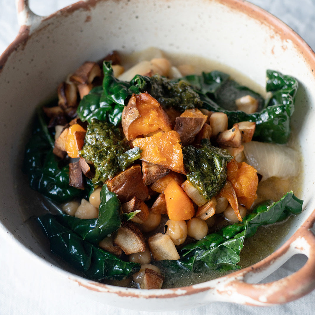 Thumbnail for Gut-Friendly Lemon & Chickpea Broth With Crispy Parsnip & Sweet Potato, Cavolo Nero & Salsa Verde