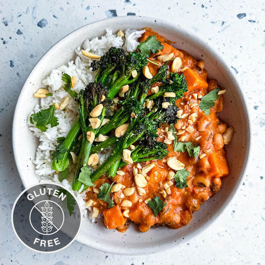 Gut-Friendly West African Inspired Peanut Stew With Black Eyed Peas, Sweet Potato & Tenderstem Broccoli