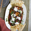 Afghan Aubergine (Borani Banjan) With Saucy Spiced Lentils, Garlic Yoghurt, Fresh Mint & Pillowy Flatbreads