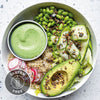 Green Goddess Nourish Bowl With Fluffy Quinoa, Creamy Avocado, Toasted Mixed Seed 'Granola' & Zingy Green Tahini Dressing