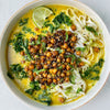 Curried Squash Noodle Soup With Rice Noodles, Crispy Coconut Chickpeas & Fresh Green Kale
