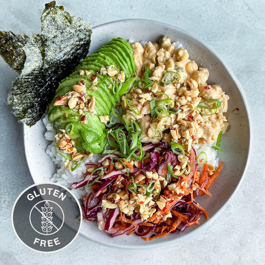 Chickpea 'Tuna' Sushi Bowl With Crunchy Sesame Slaw, Creamy Avocado & Zingy Ginger Soy Dressing