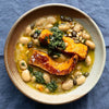 Rich & Creamy Brothy Butter Beans With Roasted Squash, Salsa Verde, Toasted Pine Nuts & Pumpkin Seeds