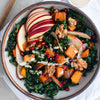 Winter Harvest Bowl With Roasted Sweet Potato, Candied Walnuts & Maple Tahini Dressing