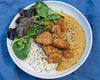 Crispy Tofu Katsu Nuggets With Brown Rice & Seasonal Mixed Leaves In Sweet Miso Dressing