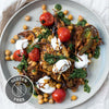 Crispy Vegetable Pakora Chaat With Mint Chutney, Tamarind Yoghurt & Roasted Cherry Tomatoes