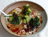 Savoy Cabbage Dumplings With Garlic Ginger Miso Brothy Rice & Umami Chilli Crisp Drizzle