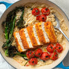Creamy Orzo Al Limone With Crispy Panko Tofu, Roasted Cherry Tomatoes & Tenderstem Broccoli
