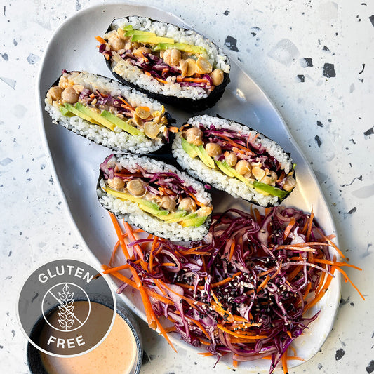 Crushed Chickpea Onigirazu (Sushi Sandwich) With Crunchy Slaw & Avocado