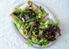 Spring Buckwheat Galette With Asparagus, Mushroom & Spinach In Wild Garlic Sauce With Dressed Salad