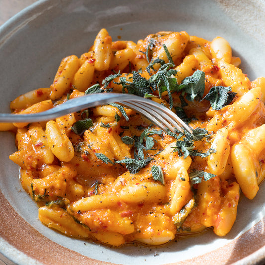 Freshly Made Cavatelli Tossed In A Sweet & Spicy Pumpkin & "Nduja" Sauce With Crispy Sage