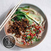 Tahini Miso Ramen With Crispy Chilli Tempeh, Pak Choi & Flat Rice Noodles
