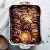 Rich Ragu & Roasted Roots Gratin, Topped With Crispy Potato, Beetroot & Creamy Miso Bechamel