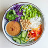 Vietnamese Rice Noodle Salad With Peanut Lemongrass Sauce, Pickled Carrot & Daikon, Edamame & Toasted Peanuts