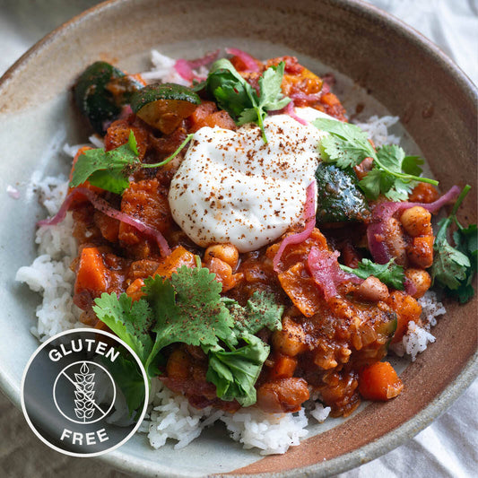 30 Plant Spiced Veg Stew, With Mixed Beans, Organic Cultured Soy Yoghurt & Pink Onion Pickles
