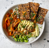 Sushi Bowl With Coconut Sesame Crusted Tofu, Edamame, Avocado & Gochujang Peanut Sauce