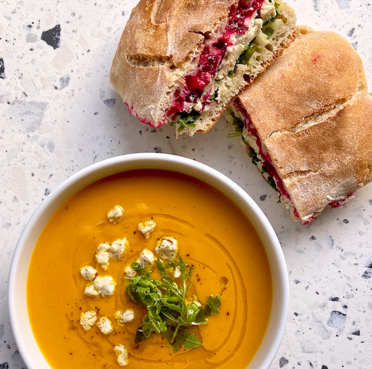 Festive Spiced Carrot & Red Lentil Soup With Cheese & Cranberry Toastie Dipper