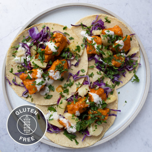 Crispy Buffalo Tofu Tacos With Cooling Ranch Dressing, Shredded Cabbage & Juicy Pineapple