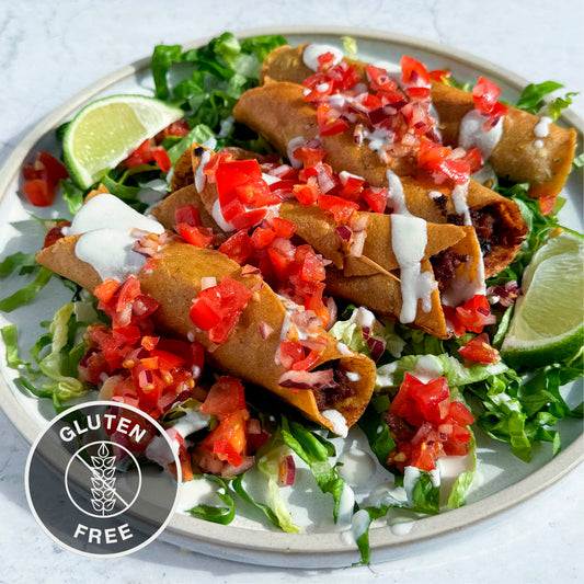 Crispy Sweet Potato & Black Bean Taquitos With Cashew 'Feta' Crema & Salsa Fresca