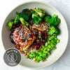 Glazed Tofu With Soy Garlic Dressing, Sticky Rice, Charred Broccoli, Edamame & Crispy Chilli Shallots