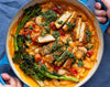 Crispy Tofu 'Parm' Over Creamy Tomato Beans With Garlic Basil Gremolata, Roasted Tenderstem Broccoli & Cherry Tomatoes