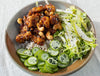 Crispy Chilli Tofu With Toasted Cashews, Short Grain Brown Rice, Sesame Hispi & Pear Slaw & Cucumber Pickle